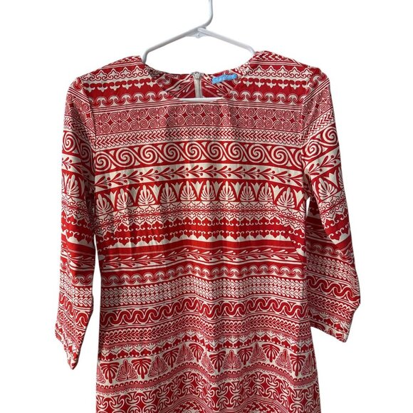 J. McLaughlin Red & White Tribal Print Dress With 3/4 Sleeves M, Pre-Owned EUC - Picture 4 of 8